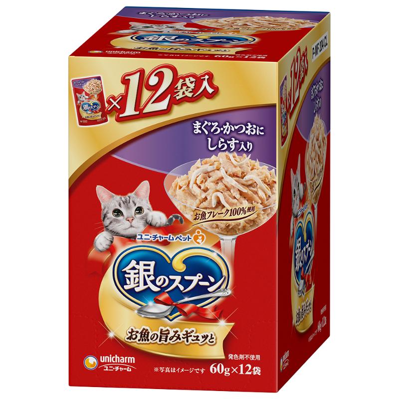 ［ユニ・チャーム］銀のスプーン パウチ まぐろ・かつおにしらす入り 60g×12個