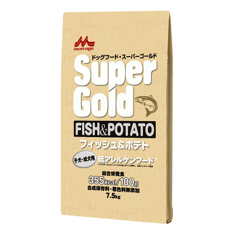 [森乳サンワールド] スーパーゴールド フィッシュ＆ポテト 子犬・成犬用 7.5kg　【5月特価】