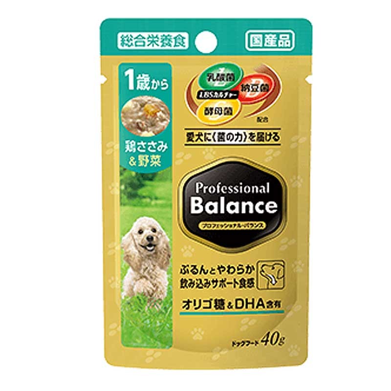 [ペットライン] プロフェッショナル・バランス パウチ 1歳から 成犬用 鶏ささみ＆野菜 40g ●通販サイト掲載販売不可＜専門店商材＞