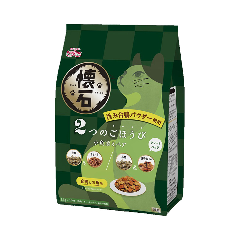 ［ペットライン］懐石 2つのごほうび 小魚添えペア 合鴨とお魚味 650g(65g×10)