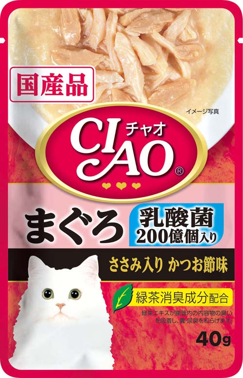 [いなばペットフード] CIAO パウチ 乳酸菌入り まぐろ ささみ入りかつお節味 40g IC-301