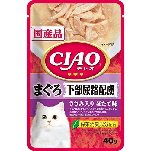 [いなばペットフード] CIAO パウチ 下部尿路配慮 まぐろ ささみ入り ほたて味 40g IC-306