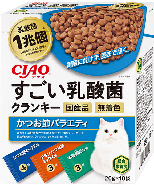 [いなばペットフード(直送)] CIAO すごい乳酸菌クランキー かつお節バラエティ 20g×10袋 ※メーカー直送 ※発注単位・最低発注数量(混載50ケース以上)にご注意下さい