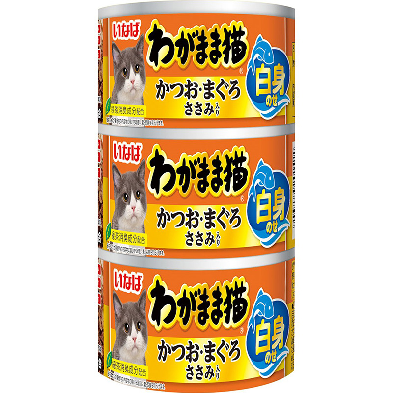 [いなばペットフード(直送)] いなば わがまま猫 白身のせ かつお・まぐろ ささみ入り 140g×3缶 IM-283 ※メーカー直送 ※発注単位・最低発注数量(混載50ケース以上)にご注意下さい