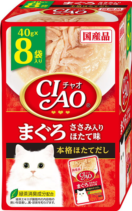 [いなばペットフード] CIAO パウチ まぐろ ささみ入り ほたて味 40g×8袋