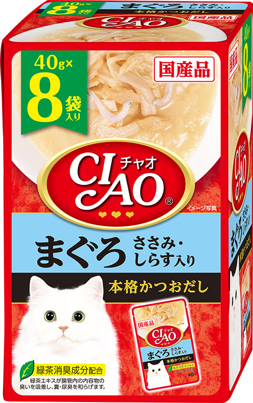 [いなばペットフード(直送)] CIAO パウチ まぐろ ささみ・しらす入り 40g×8袋 ※メーカー直送 ※発注単位・最低発注数量(混載50ケース以上)にご注意下さい