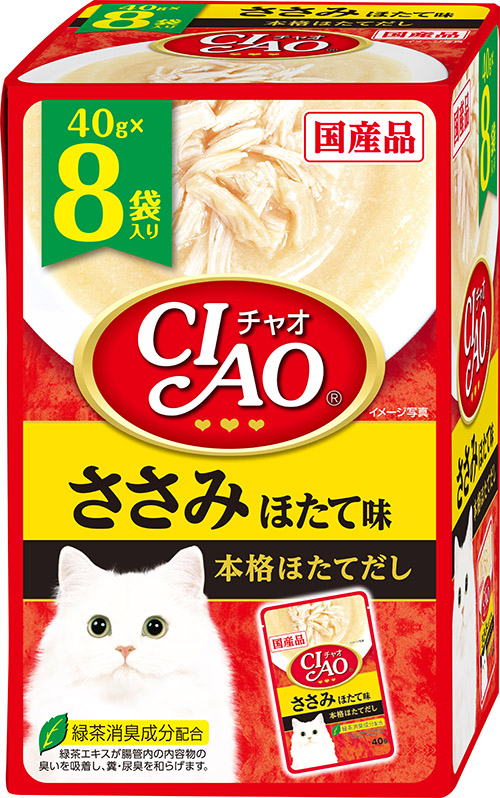 [いなばペットフード(直送)] CIAO パウチ ささみ ほたて味 40g×8袋 ※メーカー直送 ※発注単位・最低発注数量(混載50ケース以上)にご注意下さい