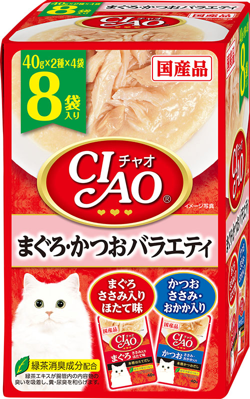 ［いなばペットフード(直送)］CIAO パウチ まぐろ・かつおバラエティ 40g×8袋 ※メーカー直送 ※発注単位・最低発注数量(混載50ケース以上)にご注意下さい