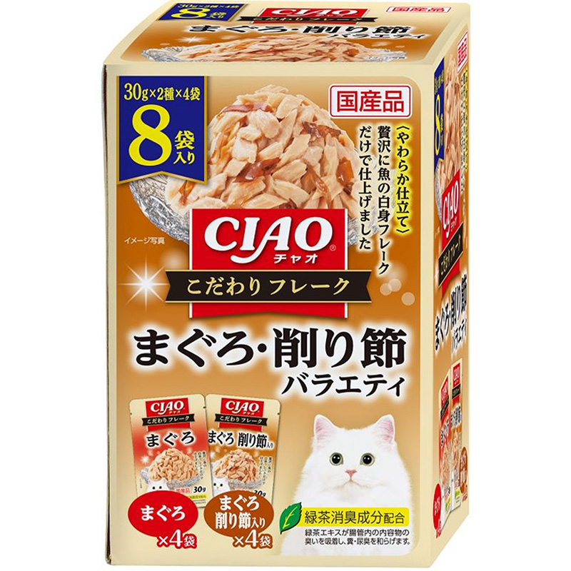 ［いなばペットフード］CIAO こだわりフレーク やわらか仕立て まぐろ・削り節バラエティ 30g×8袋