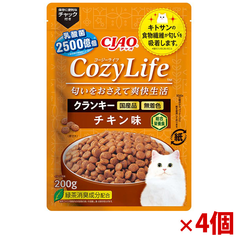 【アウトレット】［いなばペットフード］CIAO CozyLife クランキー チキン味 200g×4個セット