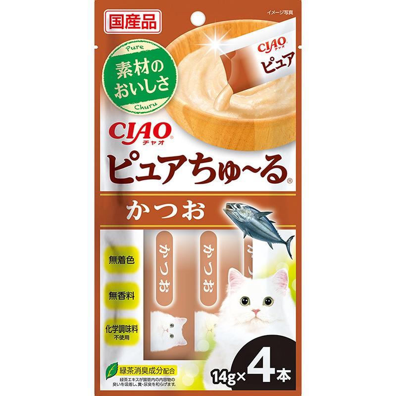 ［いなばペットフード］CIAO ピュアちゅ～る かつお 14g×4袋