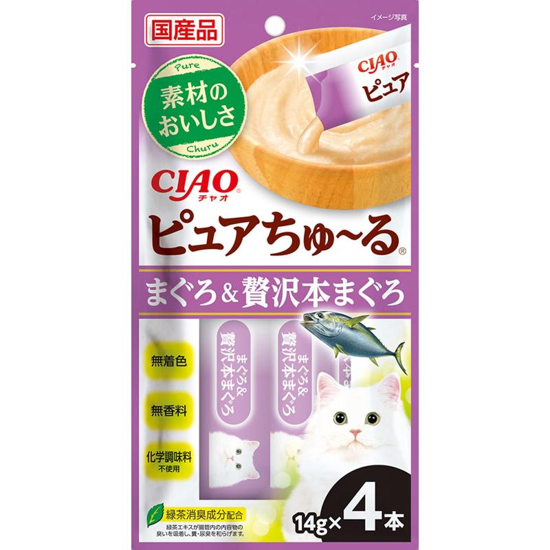 ［いなばペットフード］CIAO ピュアちゅ～る まぐろ＆贅沢本まぐろ 14g×4袋