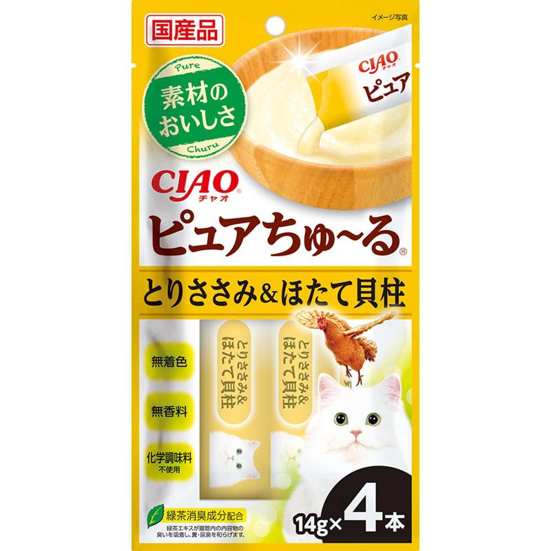 ［いなばペットフード］CIAO ピュアちゅ～る とりささみ＆ほたて貝柱 14g×4袋