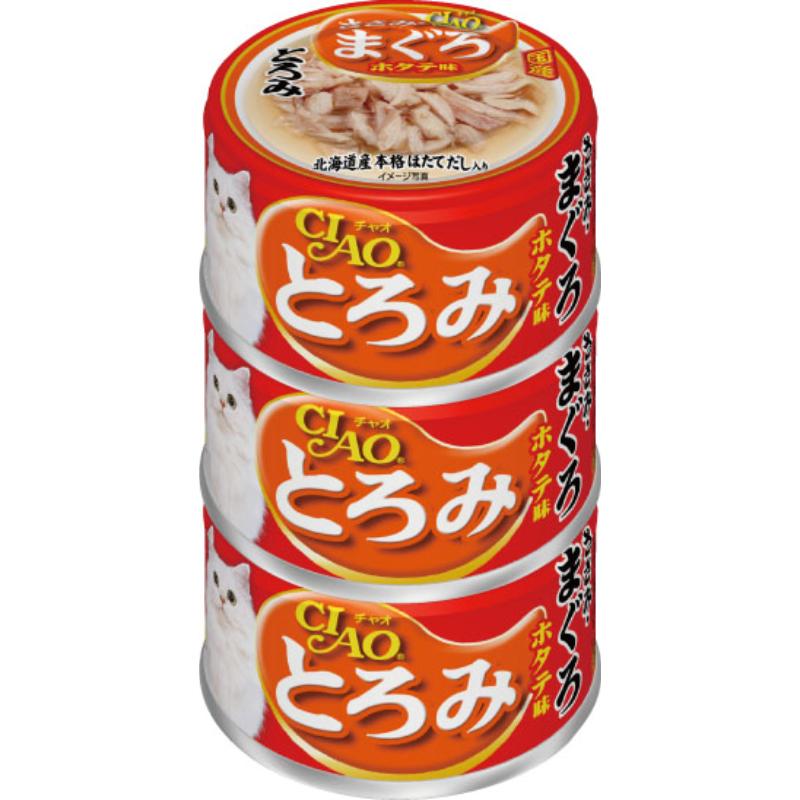 ［いなばペットフード(直送)］CIAO とろみ ささみ・まぐろ ホタテ味 80g×3缶 ※メーカー直送 ※発注単位・最低発注数量(混載50ケース以上)にご注意下さい【メーカーフェア_5】