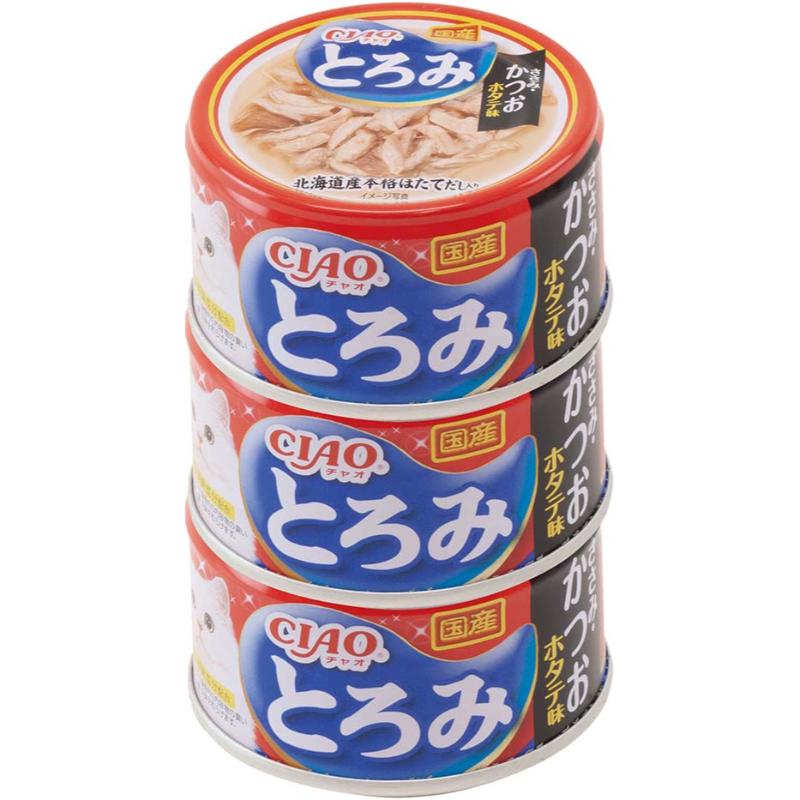［いなばペットフード(直送)］CIAO とろみ ささみ・かつお ホタテ味 80g×3缶 ※メーカー直送 ※発注単位・最低発注数量(混載50ケース以上)にご注意下さい【メーカーフェア_5】
