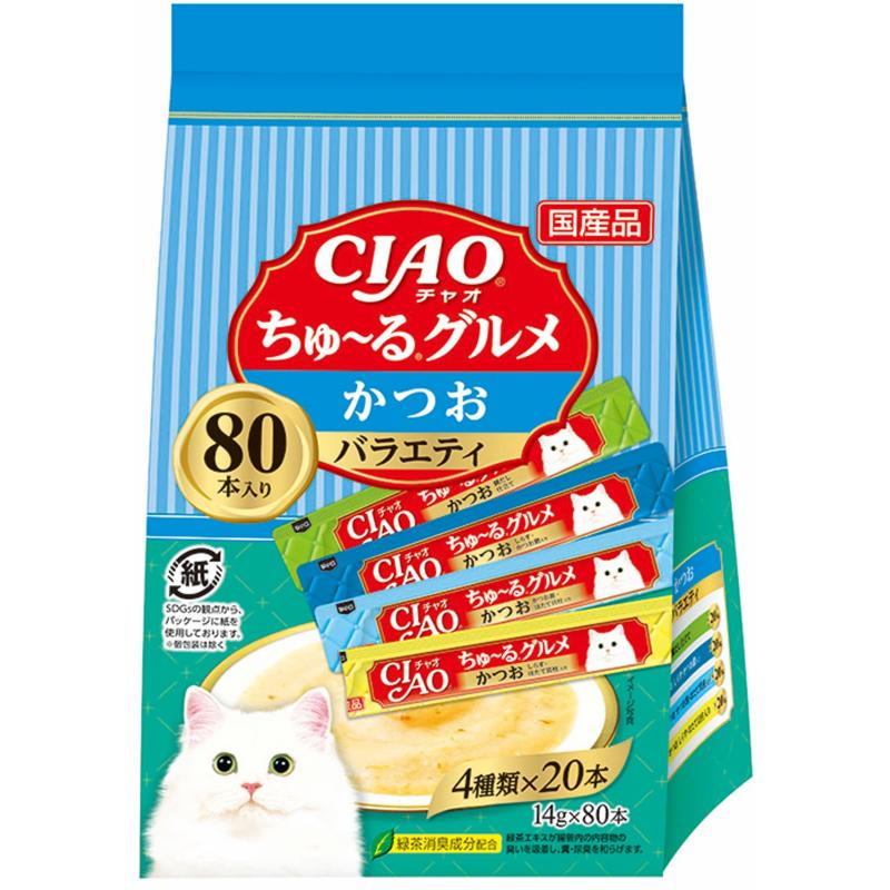 ［いなばペットフード(直送)］CIAO ちゅ～るグルメ  かつおバラエティ 14g×80本 ※メーカー直送 ※発注単位・最低発注数量(混載50ケース以上)にご注意下さい【メーカーフェア_5】