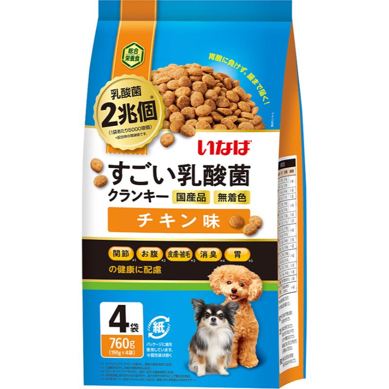 ［いなばペットフード(直送)］いなば すごい乳酸菌クランキー チキン味 760g(190g×4袋) ※メーカー直送 ※発注単位・最低発注数量(混載50ケース以上)にご注意下さい