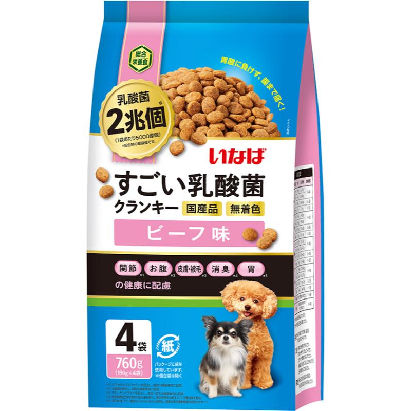 ［いなばペットフード(直送)］いなば すごい乳酸菌クランキー ビーフ味 760g(190g×4袋) ※メーカー直送 ※発注単位・最低発注数量(混載50ケース以上)にご注意下さい