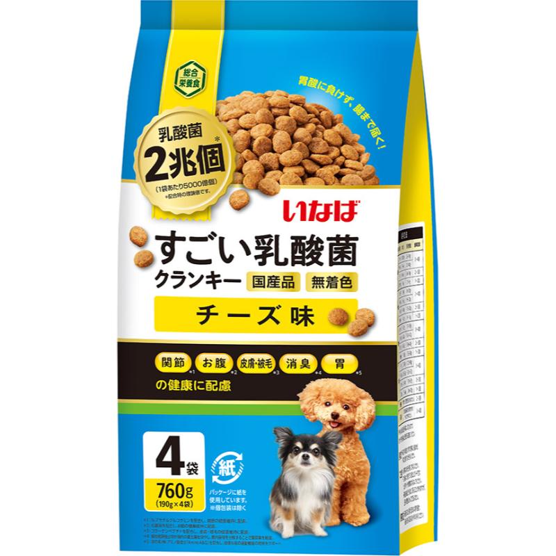 ［いなばペットフード(直送)］いなば すごい乳酸菌クランキー チーズ味 760g(190g×4袋) ※メーカー直送 ※発注単位・最低発注数量(混載50ケース以上)にご注意下さい