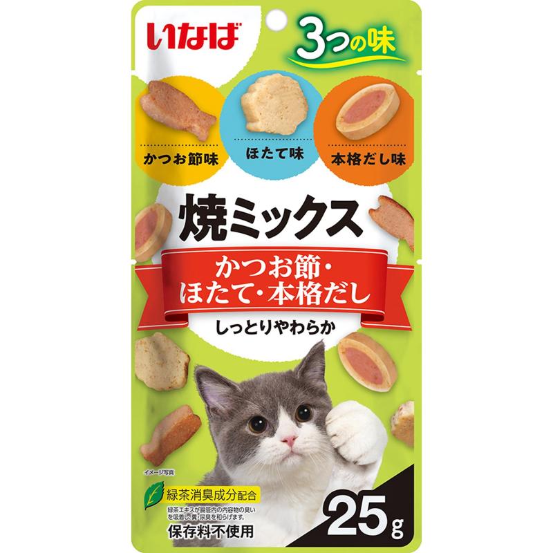 ［いなばペットフード(直送)］いなば 焼ミックス3つの味 かつお節・ほたて・本格だし 25g QSC-123 ※メーカー直送 ※発注単位・最低発注数量(混載50ケース以上)にご注意下さい
