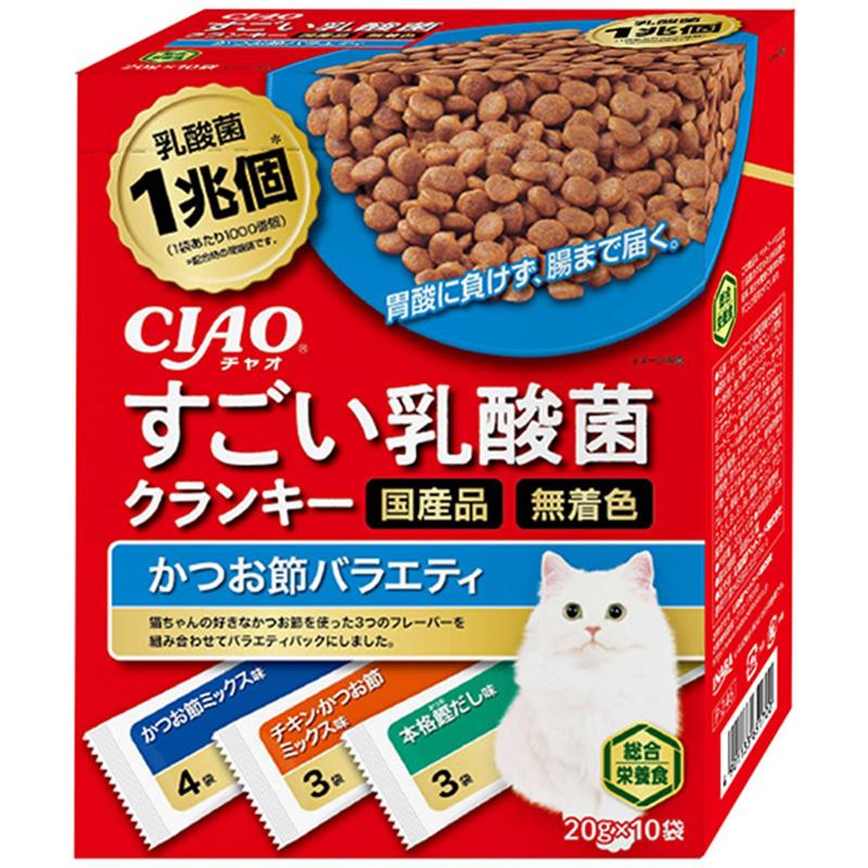 ［いなばペットフード(直送)］CIAO すごい乳酸菌クランキーBOX かつお節バラエティ 20g×10袋 ※メーカー直送 ※発注単位・最低発注数量(混載50ケース以上)にご注意下さい