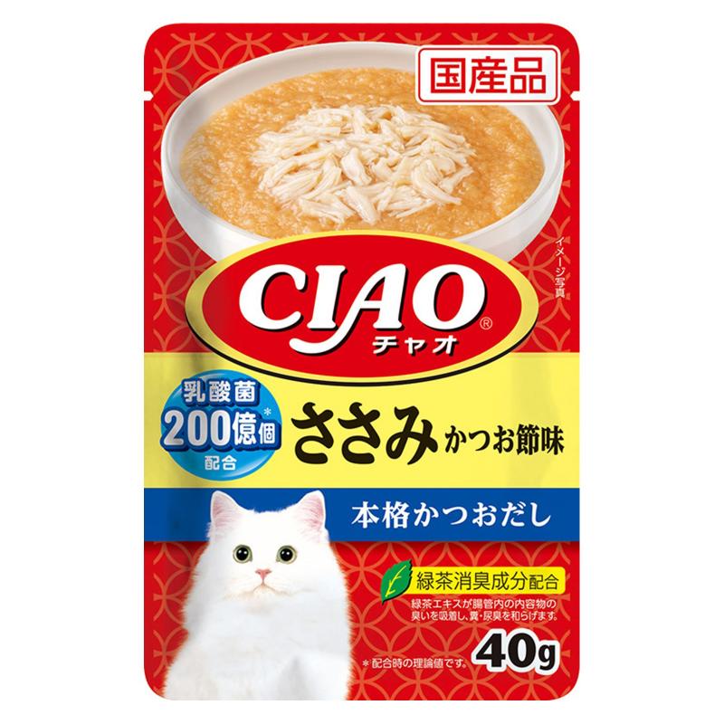 ［いなばペットフード(直送)］CIAO パウチ 乳酸菌入り ささみ かつお節味 40g