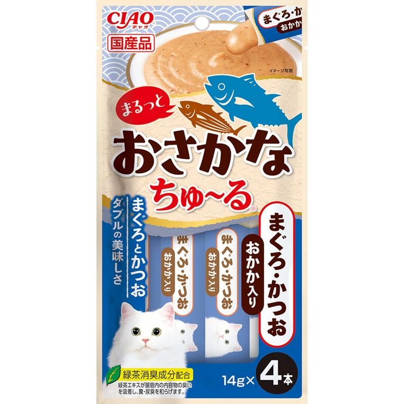 ［いなばペットフード］CIAO まるっとおさかなちゅ～る まぐろ・かつお おかか入り 14g×4本