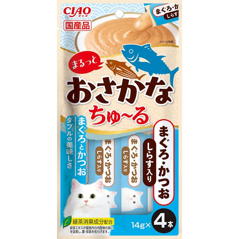 ［いなばペットフード］CIAO まるっとおさかなちゅ～る まぐろ・かつお しらす入り 14g×4本
