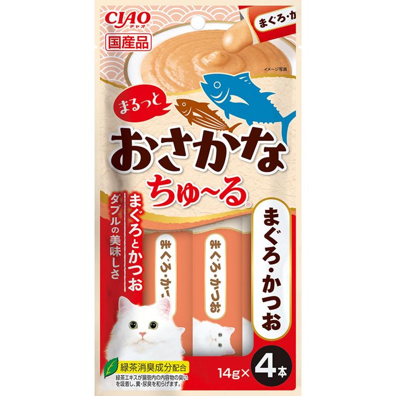 ［いなばペットフード］CIAO まるっとおさかなちゅ～る まぐろ・かつお 14g×4本