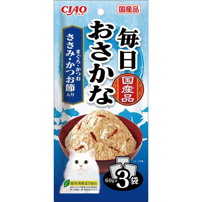 ［いなばペットフード］CIAO 毎日おさかな まぐろ・かつお ささみ・かつお節入り 60g×3袋