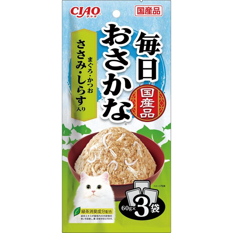 ［いなばペットフード］CIAO 毎日おさかな まぐろ・かつお ささみ・しらす入り 60g×3袋