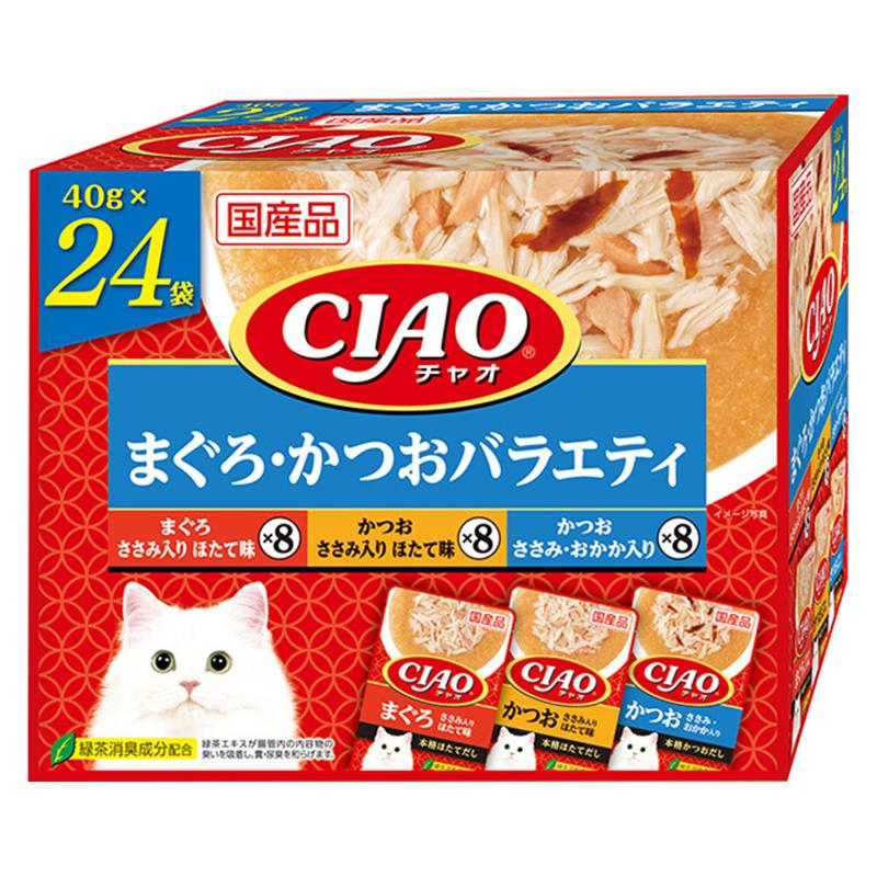 ［いなばペットフード(直送)］CIAO パウチ まぐろ・かつおバラエティ 40g×24袋 ※メーカー直送 ※発注単位・最低発注数量(混載50ケース以上)にご注意下さい【メーカーフェア5】