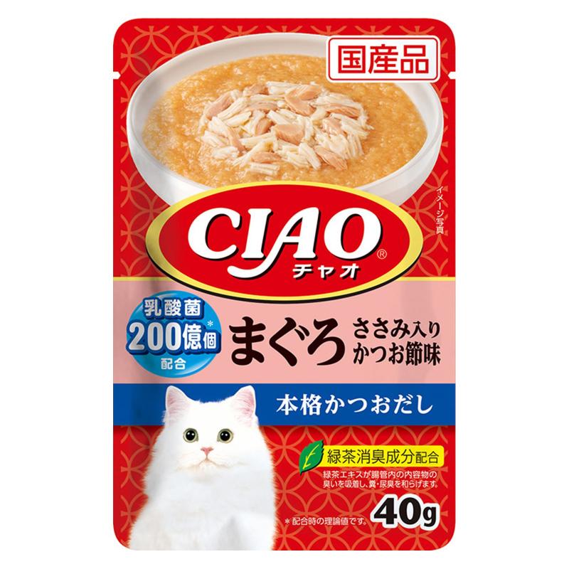 ［いなばペットフード］CIAO パウチ 乳酸菌入り まぐろ ささみ入りかつお節味 40g　【メーカーフェア10】