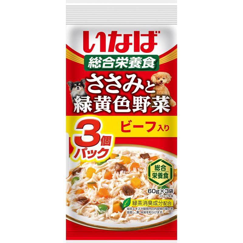 ［いなばペットフード(直送)］いなば ささみと緑黄色野菜 ビーフ入り 60g×3袋 ※メーカー直送 ※発注単位・最低発注数量(混載50ケース以上)にご注意下さい