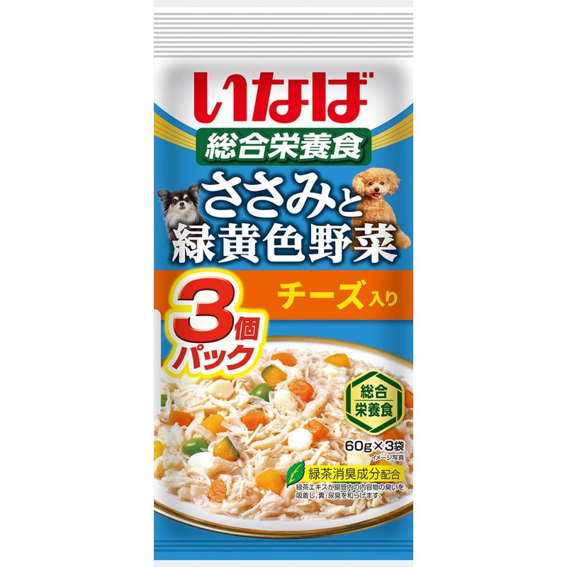 ［いなばペットフード(直送)］いなば ささみと緑黄色野菜 チーズ入り 60g×3袋 ※メーカー直送 ※発注単位・最低発注数量(混載50ケース以上)にご注意下さい