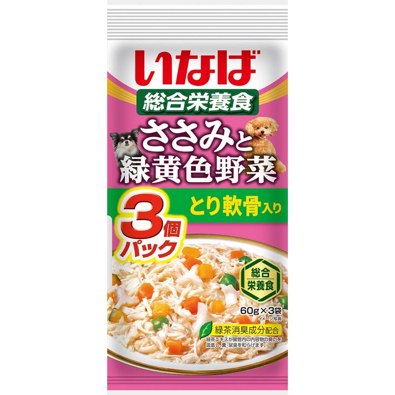 ［いなばペットフード(直送)］いなば ささみと緑黄色野菜 とり軟骨入り 60g×3袋 ※メーカー直送 ※発注単位・最低発注数量(混載50ケース以上)にご注意下さい