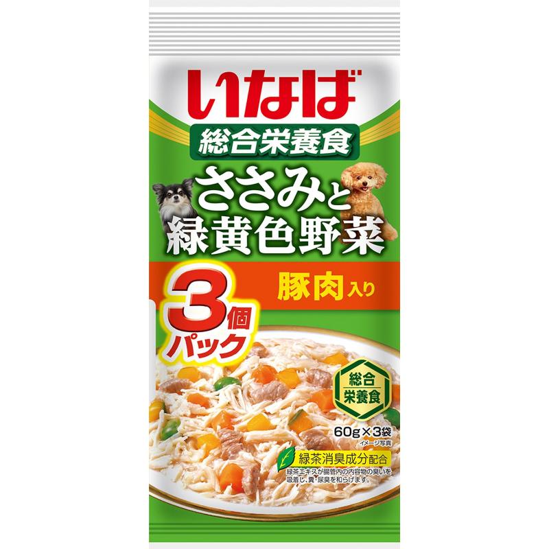 ［いなばペットフード(直送)］いなば ささみと緑黄色野菜 豚肉入り 60g×3袋 ※メーカー直送 ※発注単位・最低発注数量(混載50ケース以上)にご注意下さい