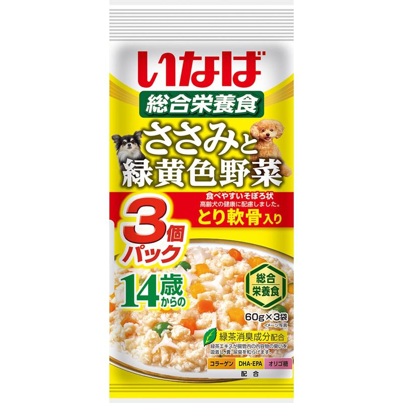 ［いなばペットフード(直送)］いなば ささみと緑黄色野菜 14歳からのとり軟骨入り 60g×3袋 ※メーカー直送 ※発注単位・最低発注数量(混載50ケース以上)にご注意下さい