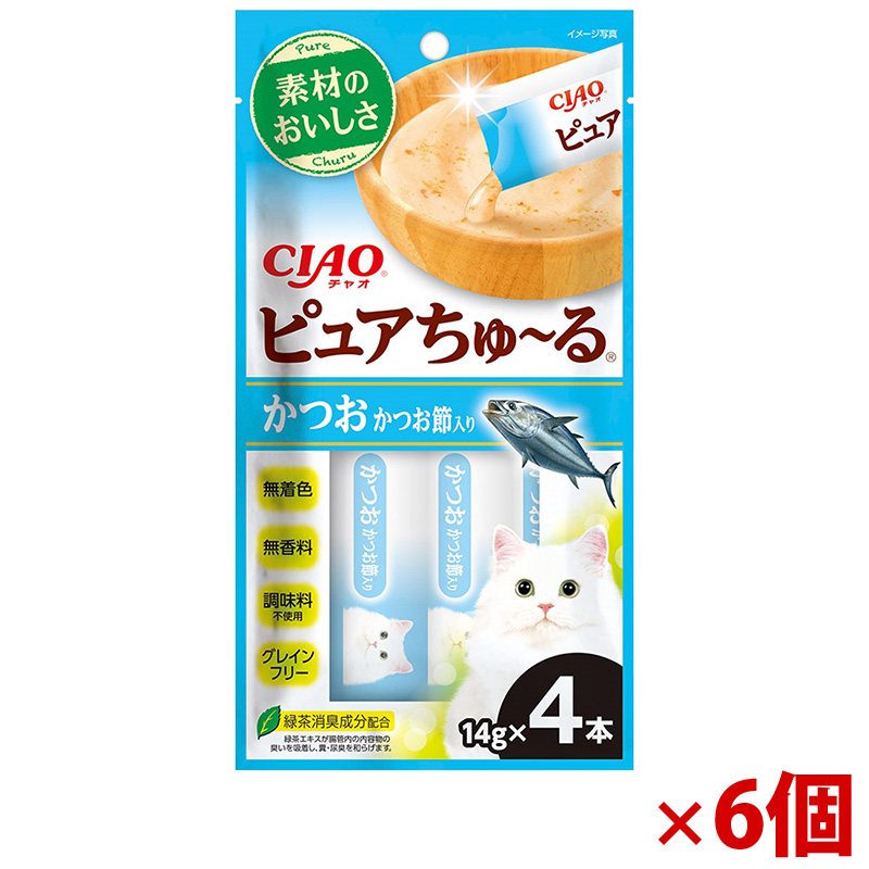 【アウトレット】［いなばペットフード］CIAO ピュアちゅ～る かつお かつお節入り 14g×4本×6個