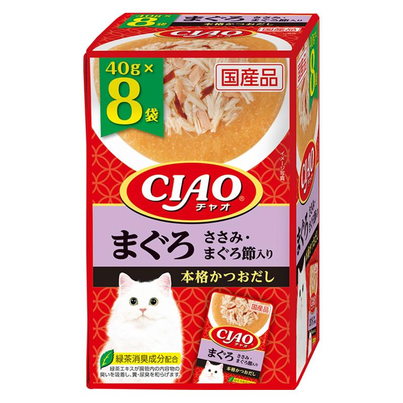 ［いなばペットフード(直送)］CIAO パウチ まぐろ ささみ・まぐろ節入り 40g×8袋