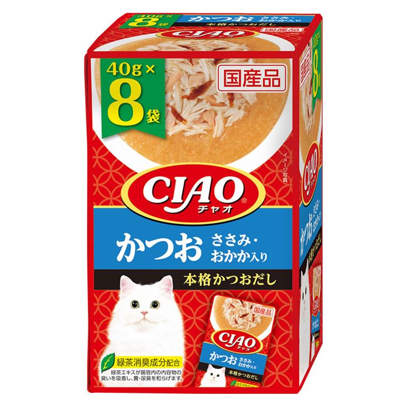 ［いなばペットフード(直送)］CIAO パウチ かつお ささみ・おかか入り 40g×8袋