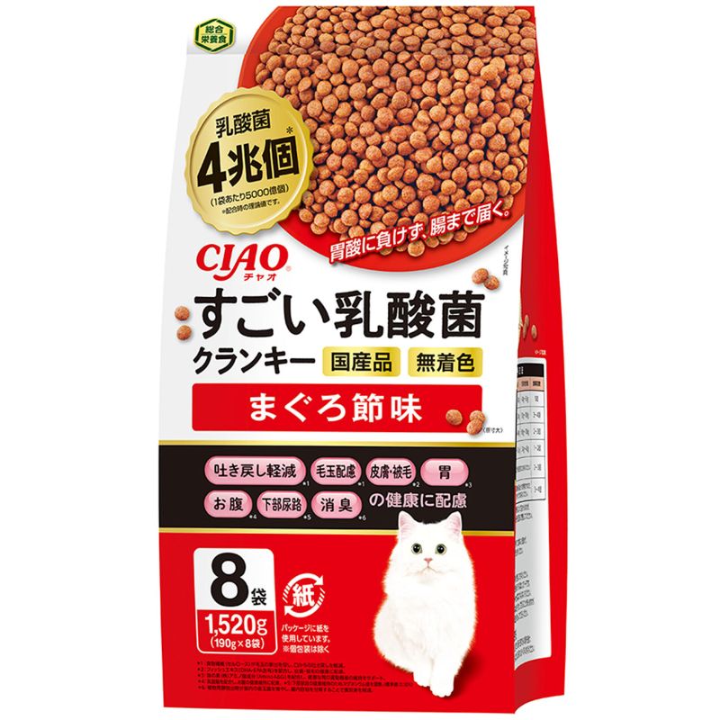 ［いなばペットフード］CIAO すごい乳酸菌クランキー まぐろ節味 190ｇ×8袋