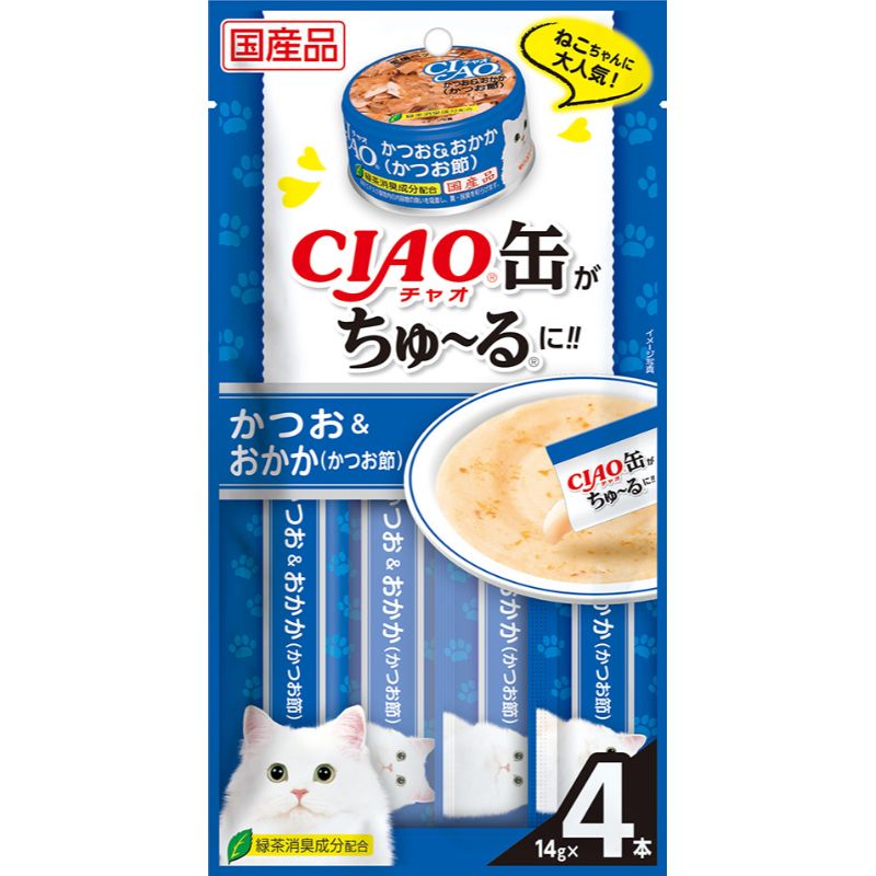 [いなばペットフード] CIAO缶ちゅ～る かつお＆おかか(かつお節) 14g×4本　【メーカーフェア】