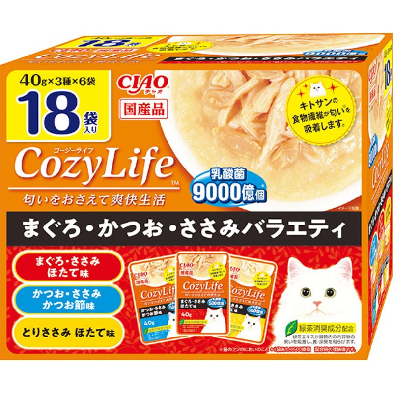 いなばペットフード］CIAO CozyLifeパウチ まぐろ・かつお・ささみバラエティ 40g×18袋入 | ペットフード・ペット用品の卸売・仕入はPETポチッと  ラブリー・ペット商事