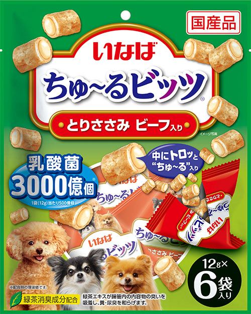 ［いなばペットフード(直送)］ちゅ～るビッツ とりささみ ビーフ入り 12g×6袋 ※メーカー直送 ※発注単位・最低発注数量(混載50ケース以上)にご注意下さい