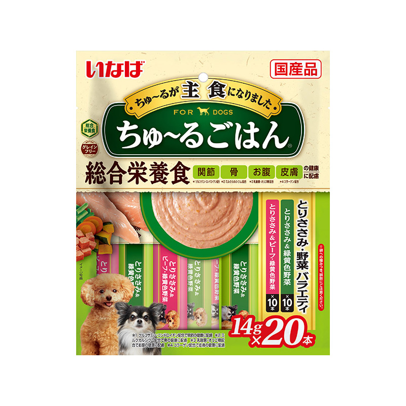 ［いなばペットフード］いなば ちゅ～るごはん とりささみ・野菜バラエティ 14g×20本