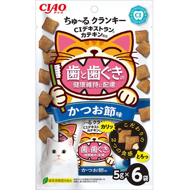 ［いなばペットフード］CIAO ちゅ～るクランキー 歯と歯茎の健康維持に配慮 かつお節味 5g×6袋
