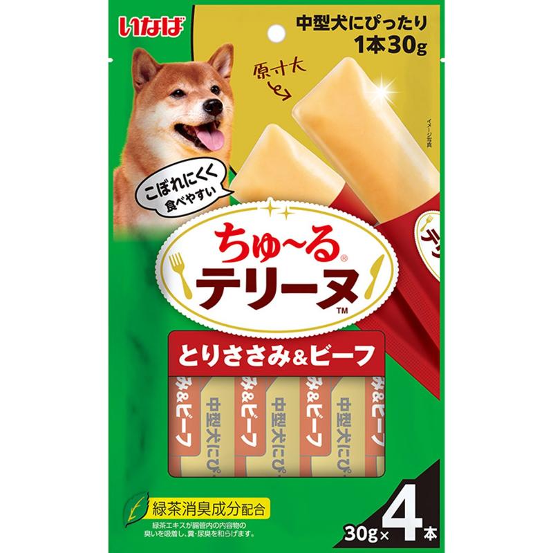 ［いなばペットフード］いなば ちゅ～るテリーヌ 中型犬用 とりささみ＆ビーフ 30g×4本