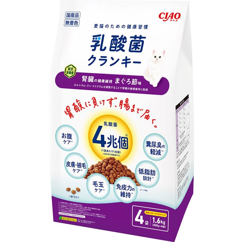 ［いなばペットフード］CIAO 乳酸菌クランキー 腎臓の健康維持 まぐろ節味 400g×4袋