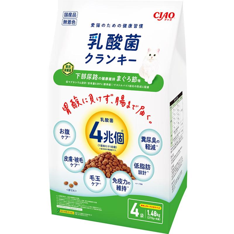 ［いなばペットフード］CIAO 乳酸菌クランキー 下部尿路の健康維持 まぐろ節味 370g×4袋